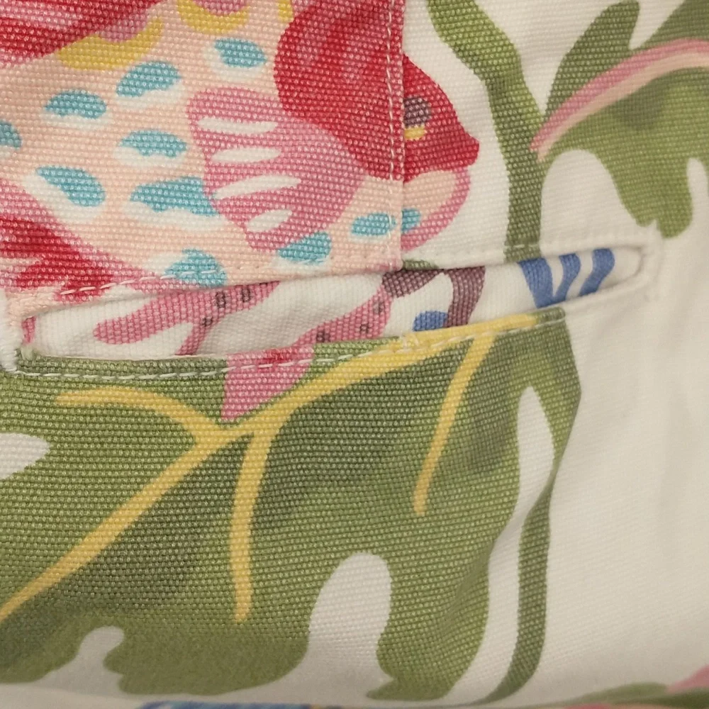 Tropical Fish in Coral Vintage 90s Cotton Pants Pastel On White w Stretch SeeMes - Picture 7 of 12